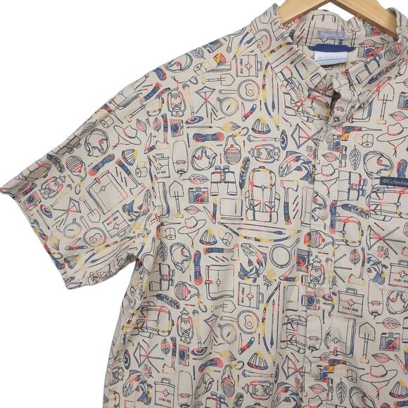 Columbia Men's Rapid Rivers Short Sleeve Button-Up Shirt Sz Large Beige AOP EUC - Picture 5 of 14